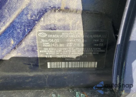 2011 Hyundai Sonata Se z USA, uszkodzony, nr VIN 5NPEC4AC0BH197979
